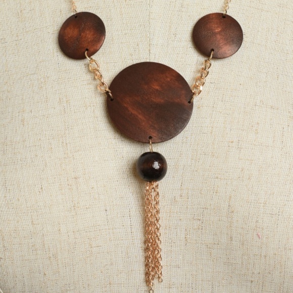 Jewelry - Wood Medallion Statement Necklace DARK BROWN